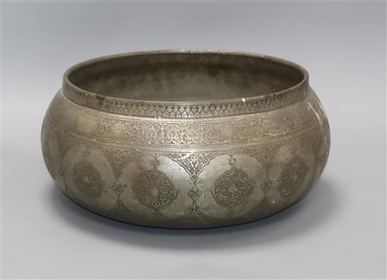 A large Persian tinned copper bowl